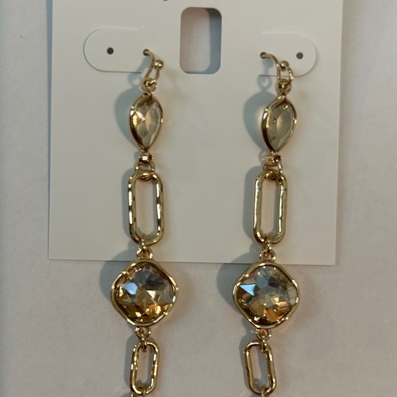 NWT  Style & Co Gold Dangle Earrings with Crystal Accents - Picture 3 of 5